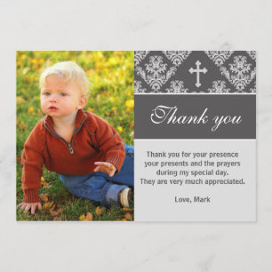 Baptism Thank You Note Custom Photo Card Grey