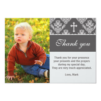 Baptism Thank You Note Custom Photo Card Grey