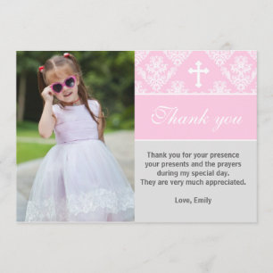Baptism Thank You Note Custom Photo Card Pink