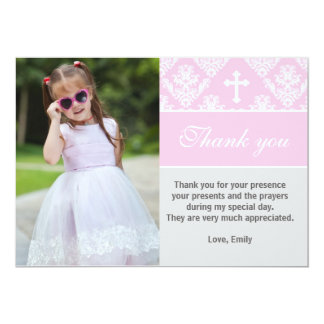 Baptism Thank You Note Custom Photo Card Pink