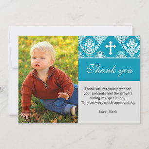Baptism Thank You Note Custom Photo Card Teal