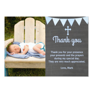 Baptism Thank You Note Photo Card Blue Chalkboard