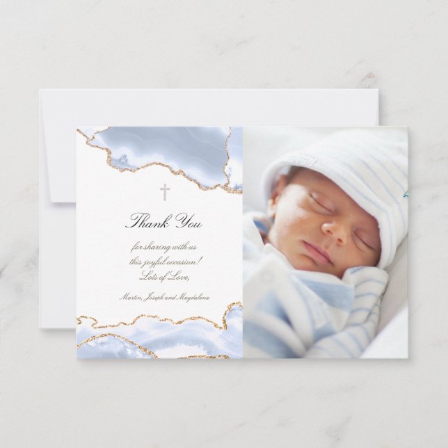 Baptism thank you pastel blue agate invitation (Front)