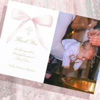 Baptism thank you photo pink bow