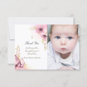 Baptism thank you pink flowers invitation