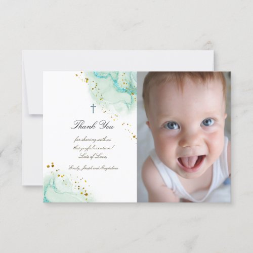 Baptism thank you teal ink marble invitation