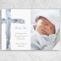 Baptism thank you watercolor agate blue cross