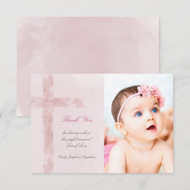 Baptism thank you watercolor Holy Cross Invitation (Front/Back)