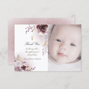 Baptism thank you watercolor roses invitation