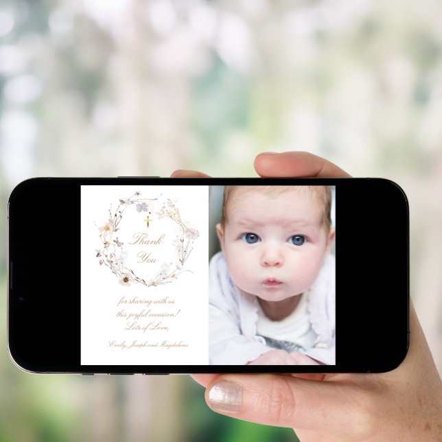 Baptism thank you  wildflowers wreath invitation (Front Digital)