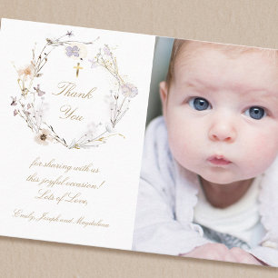 Baptism thank you  wildflowers wreath invitation