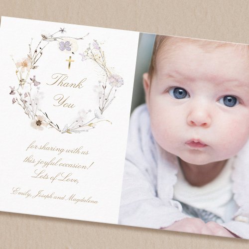 Baptism thank you  wildflowers wreath invitation