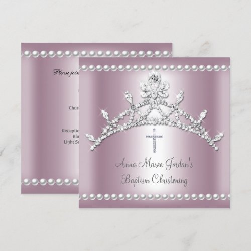 Baptism Tiara Pink Silver White Pearl Diamond Invitation