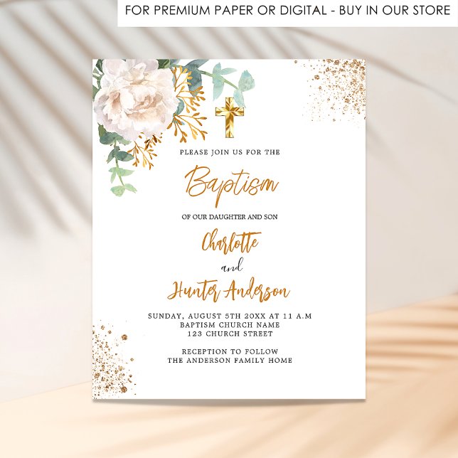 Baptism twins eucalyptus floral budget invitation (Creator Uploaded)