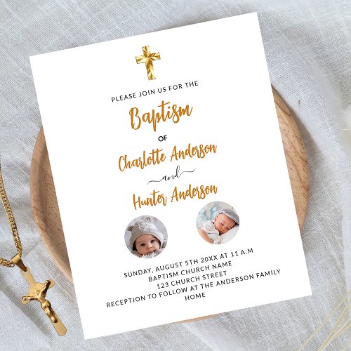 Baptism twins white photo budget invitation