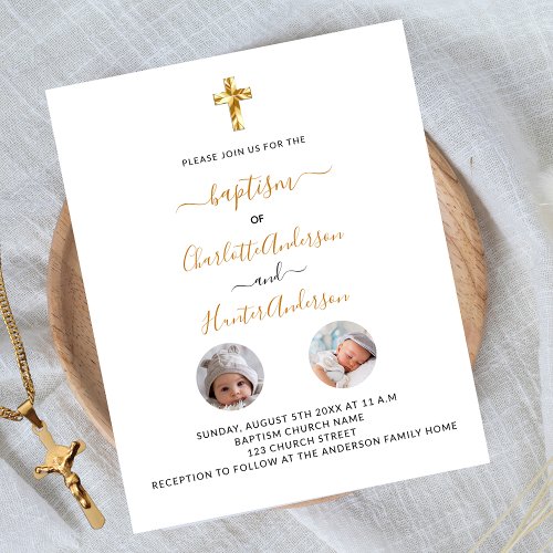Baptism twins white photo budget invitation flyer