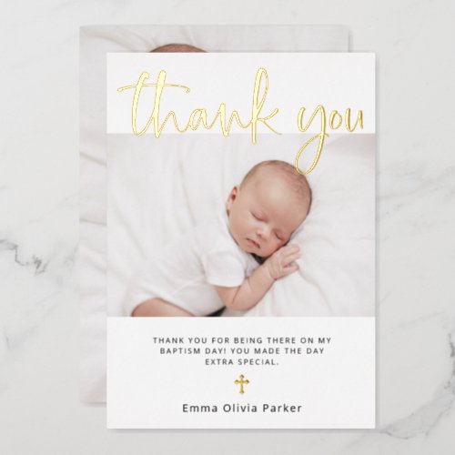Baptism  Two Photo Thank You Card Gold Foil