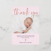 Baptism | Two Photo Thank You Card Rose Gold Foil (Standing Front)