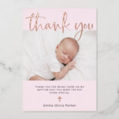 Baptism | Two Photo Thank You Card Rose Gold Foil (Front)