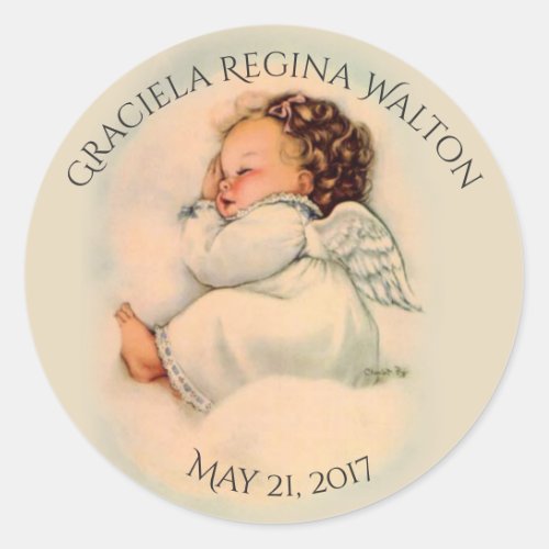 Baptism Vintage Baby Girl Sleeping Angel Classic Round Sticker