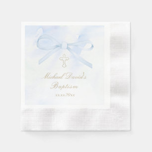 Baptism watercolor blue bow napkins