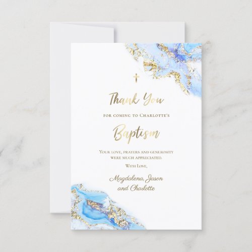 Baptism watercolor blue marble thank you invitation