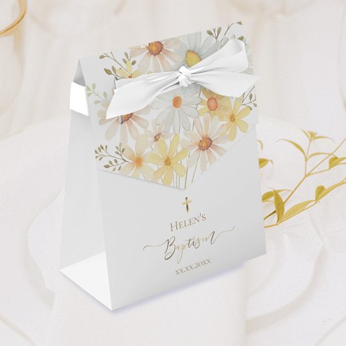 Baptism watercolor daisies favor box