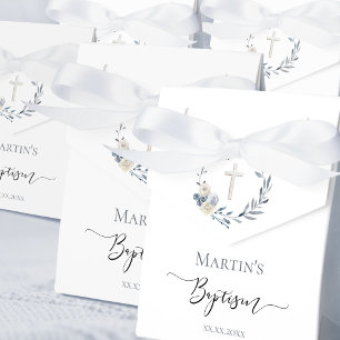 Baptism watercolor floral wreath favor boxes