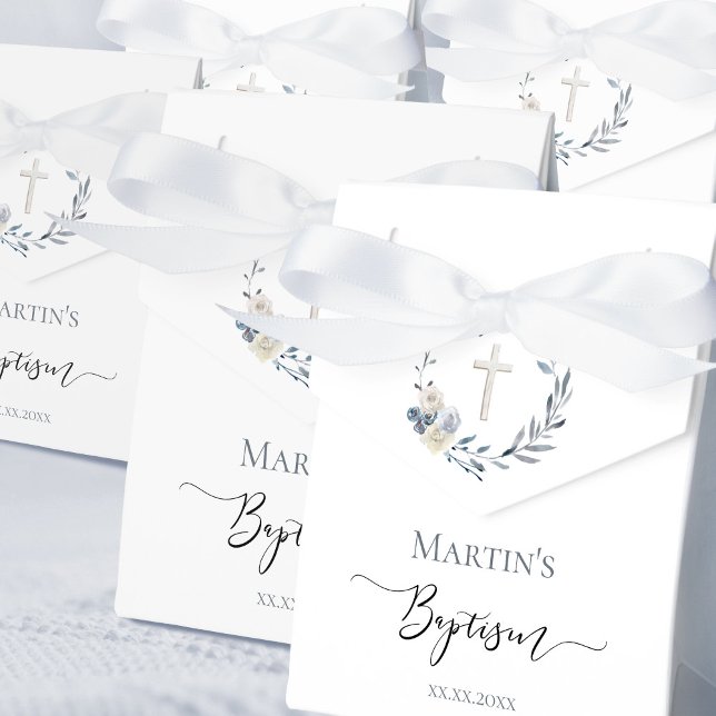 Baptism watercolor floral wreath favor boxes (Creator Uploaded)