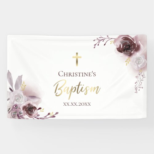 Baptism watercolor flowers banner