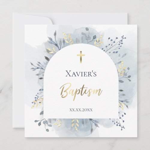 Baptism watercolor foliage white arch invitation