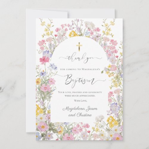 Baptism watercolor meadow flowers thank you card