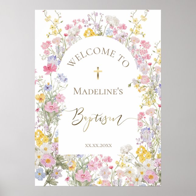 Baptism watercolor meadow flowers welcome poster (Front)