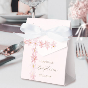 Baptism watercolor pink flowers cross favor boxes