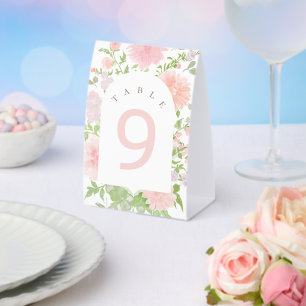 Baptism watercolor pink flowers paper table tent