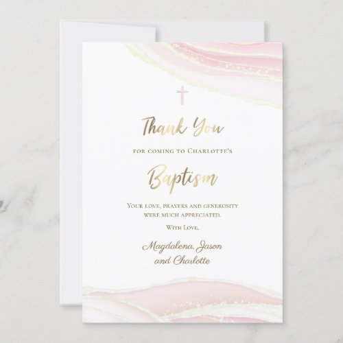 Baptism watercolor pink marble thank you  invitati invitation