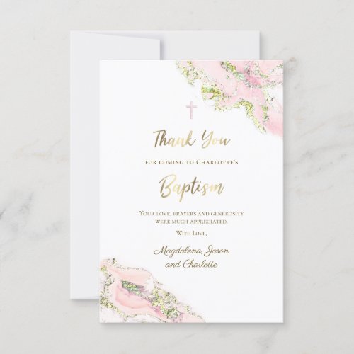 Baptism watercolor pink marble thank you  invitation