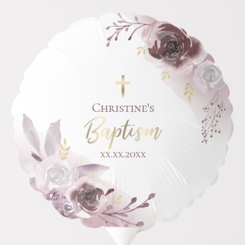 Baptism watercolor roses baby girl balloon