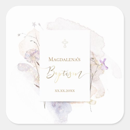 Baptism watercolor square sticker