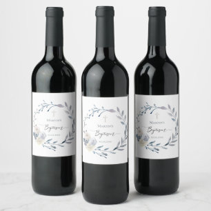 Baptism watercolor wreath wine label