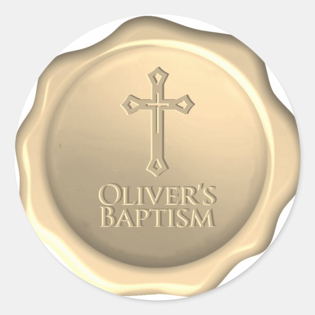 Baptism Wax Seal Golden Embossed Cross Sticker (Front)