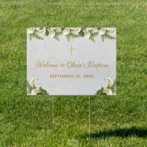 Baptism Welcome Calla Lilies  Floral White Marble Sign