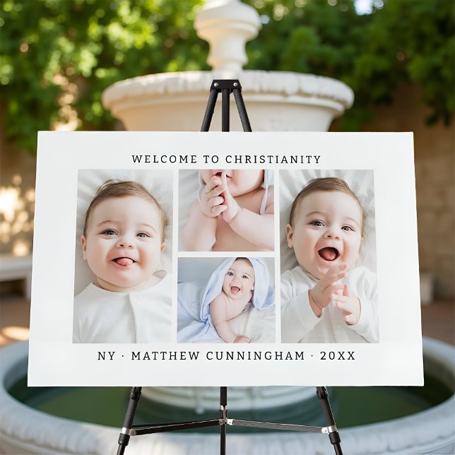 Baptism Welcome Modern Simple 4 Photo Collage Foam Board (Creator Uploaded)