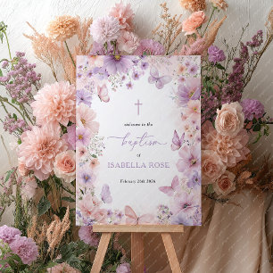 Baptism Welcome Pink Purple Butterfly Floral Foam Board