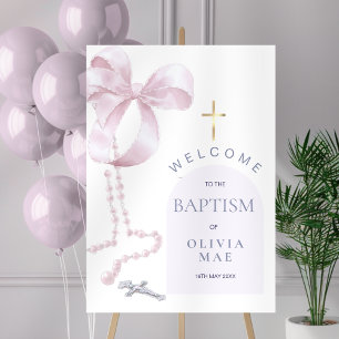 Baptism Welcome Sign – Pink Bow Poster for Girls