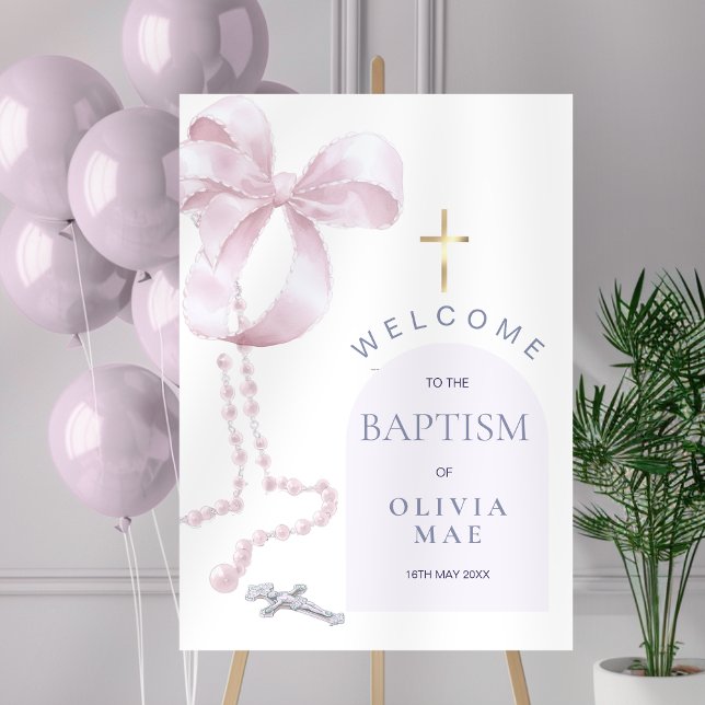 Baptism Welcome Sign – Pink Bow Poster for Girls (Creator Uploaded)