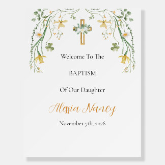 Baptism Welcome Sign with Flowers and Greenery