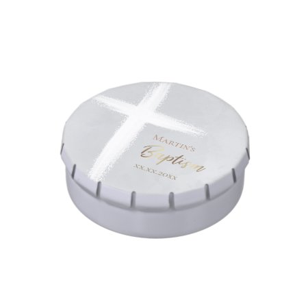 Baptism White Cross Blue Watercolor Candy Tin