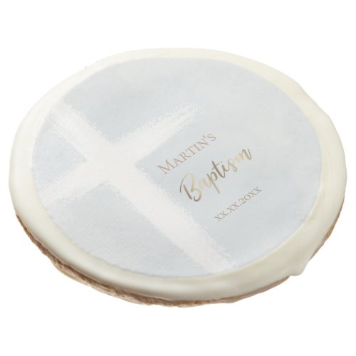 Baptism white cross blue watercolor  sugar cookie