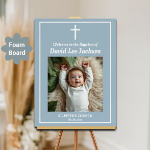 Baptism White Cross Dusty Blue 1 Photo Welcome Foam Board